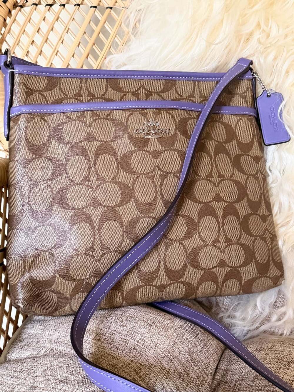 Coach File Shoulder Crossbody Bag in Signature Canvas F29210 Khaki / Purple